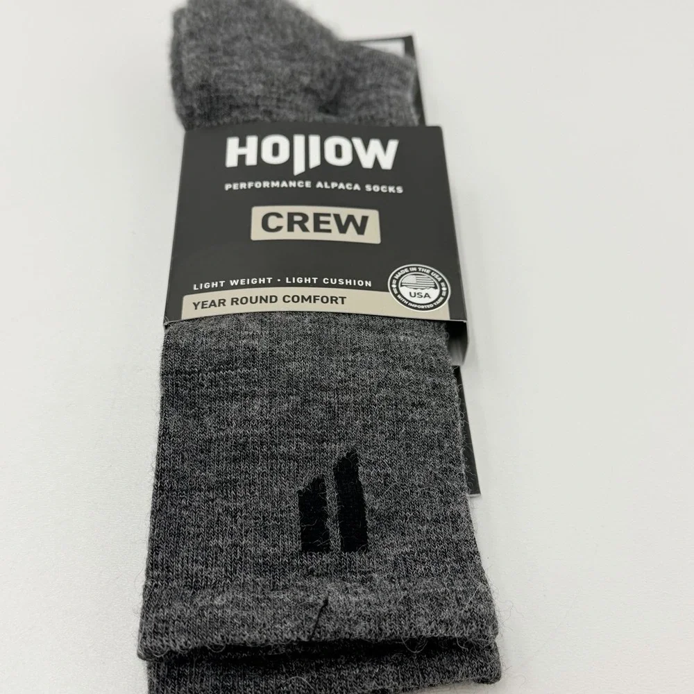 Hollow Performance Alpaca Crew Socks Men's LG (10.5 - 13) Grey 47% Alpaca NIP